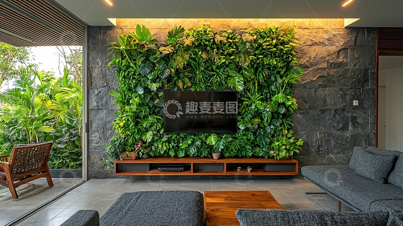高清大图下载【趣麦麦图】绿植墙电视背景墙