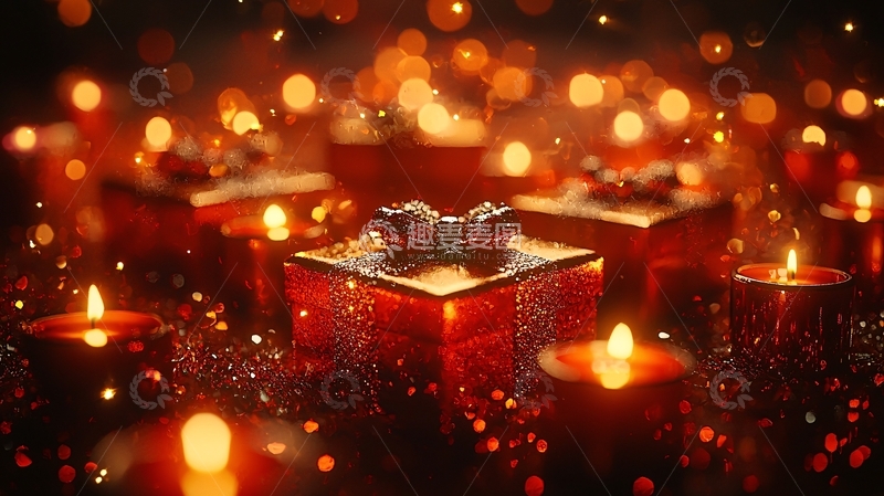 高清大图下载【趣麦麦图】红蜡烛环绕的圣诞礼物