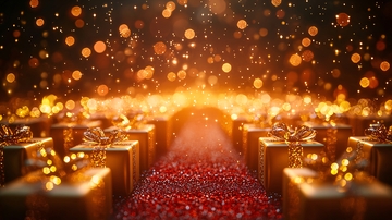 金色礼盒红毯璀璨灯光