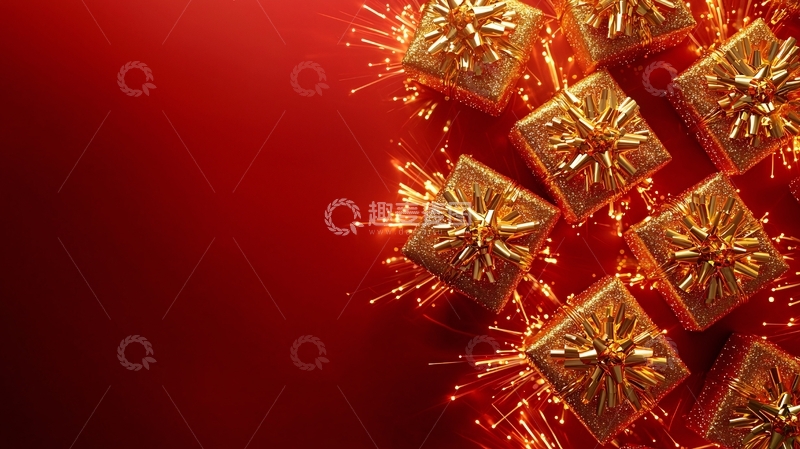 高清大图下载【趣麦麦图】红色背景金色礼盒