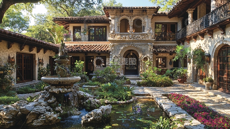 高清大图下载【趣麦麦图】西班牙风格别墅庭院