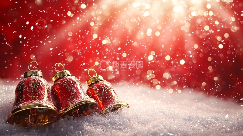 高清大图下载【趣麦麦图】红色背景圣诞铃铛