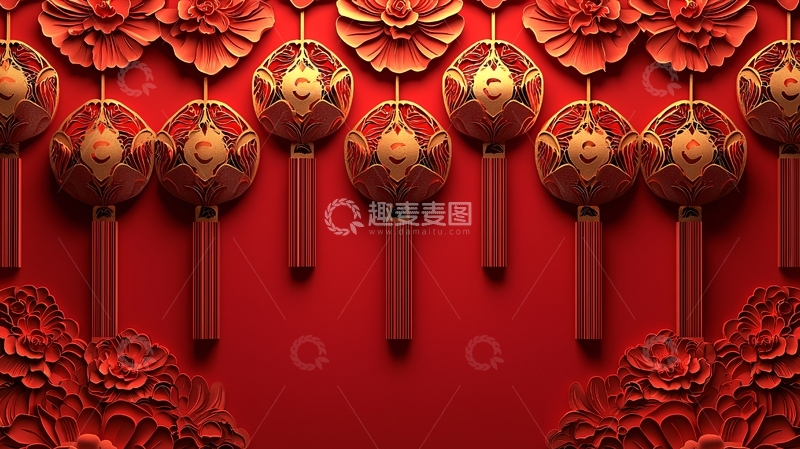 高清大图下载【趣麦麦图】中式喜庆红色背景