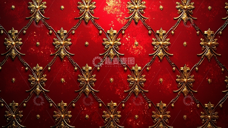 高清大图下载【趣麦麦图】红色金色花纹背景