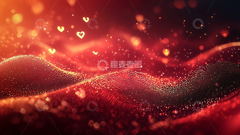 高清大图下载【趣麦麦图】红色爱心粒子波浪背景