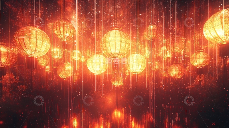 高清大图下载【趣麦麦图】红灯笼雨夜