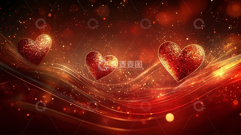 高清大图下载【趣麦麦图】红心波浪闪光背景