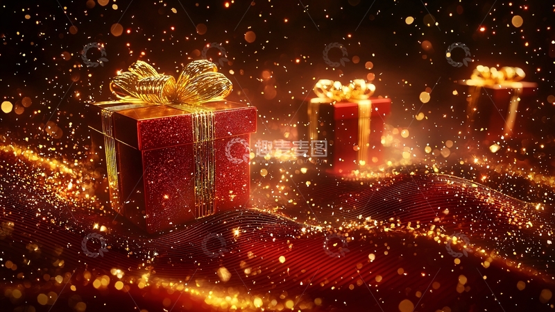 高清大图下载【趣麦麦图】闪耀金光中的红色礼物