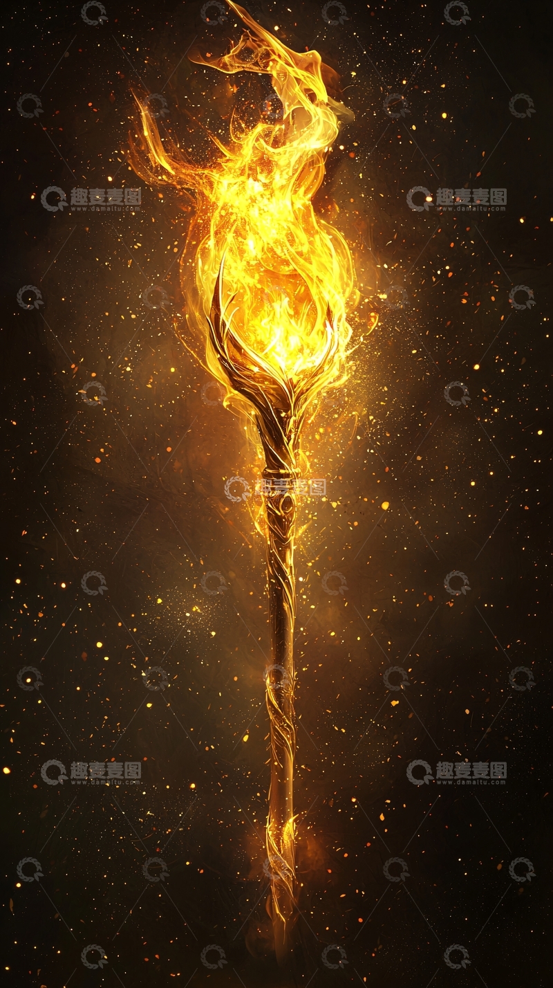 高清大图下载【趣麦麦图】火焰缠绕的金色法杖