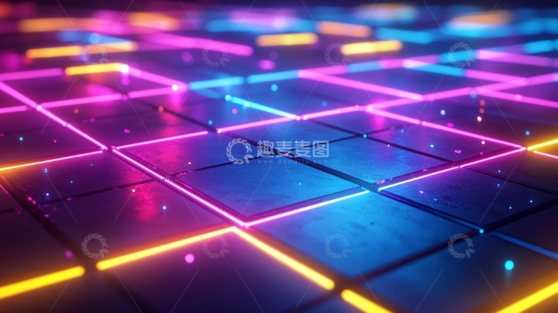 高清大图下载【趣麦麦图】霓虹灯方格地面