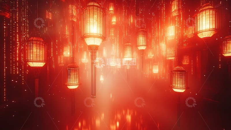 高清大图下载【趣麦麦图】红灯笼悬挂走廊