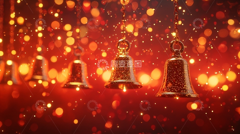 高清大图下载【趣麦麦图】金色铃铛红色背景
