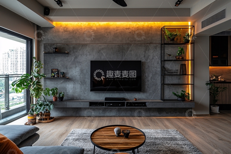 高清大图下载【趣麦麦图】现代工业风客厅电视背景墙