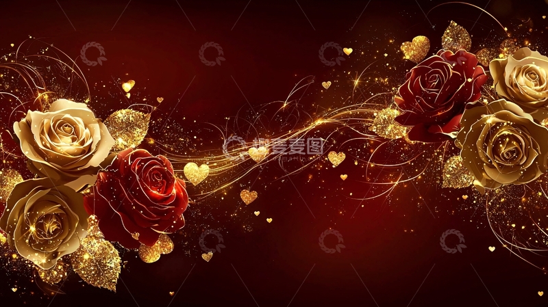 高清大图下载【趣麦麦图】金红玫瑰花束浪漫背景
