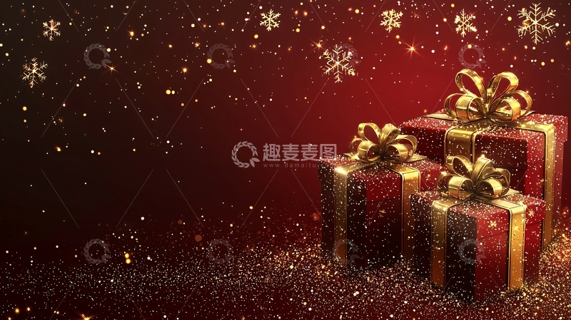 高清大图下载【趣麦麦图】红色背景圣诞礼物