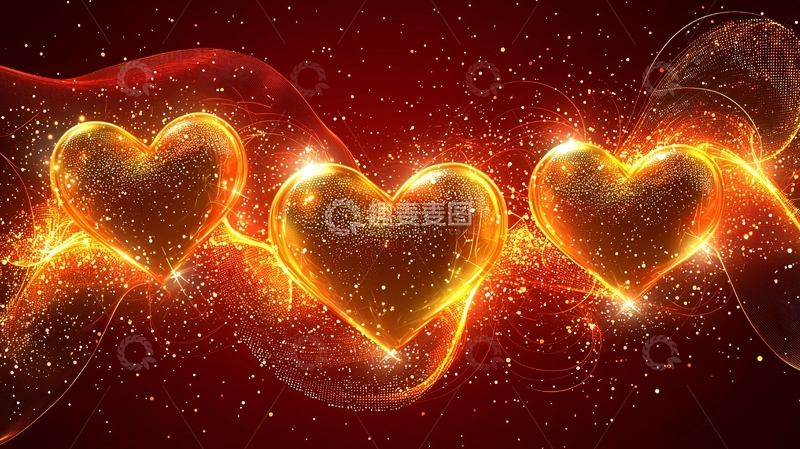 高清大图下载【趣麦麦图】闪耀金光爱心三连