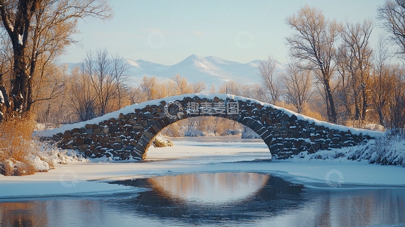 高清大图下载【趣麦麦图】冬日雪景石桥