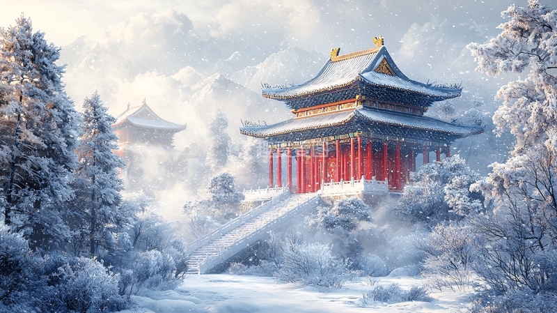 高清大图下载【趣麦麦图】雪景古建筑
