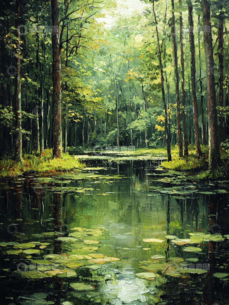 高清大图下载【趣麦麦图】森林小溪倒影