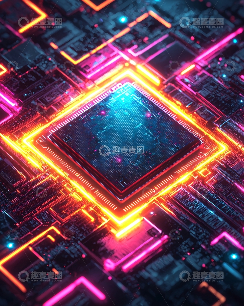 高清大图下载【趣麦麦图】炫彩芯片电路板