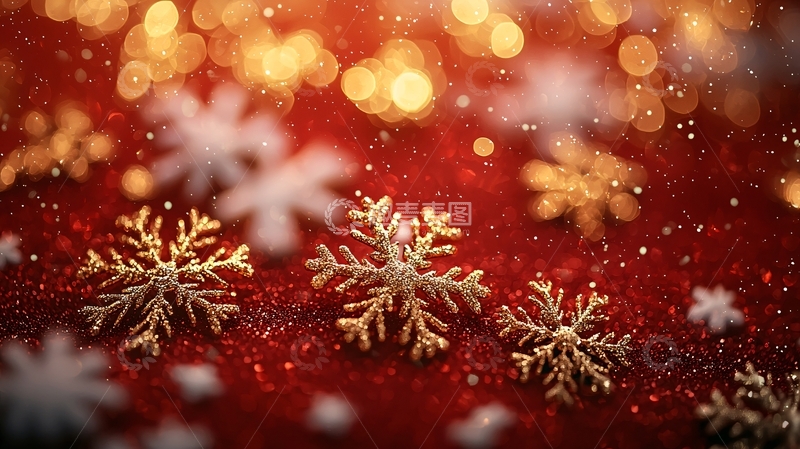 高清大图下载【趣麦麦图】红色背景金色雪花