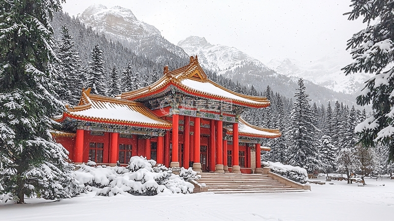 高清大图下载【趣麦麦图】雪景中式建筑