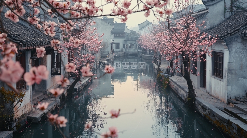 高清大图下载【趣麦麦图】古镇水乡粉红桃花