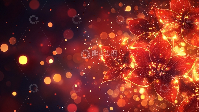 高清大图下载【趣麦麦图】红光闪耀的圣诞花环