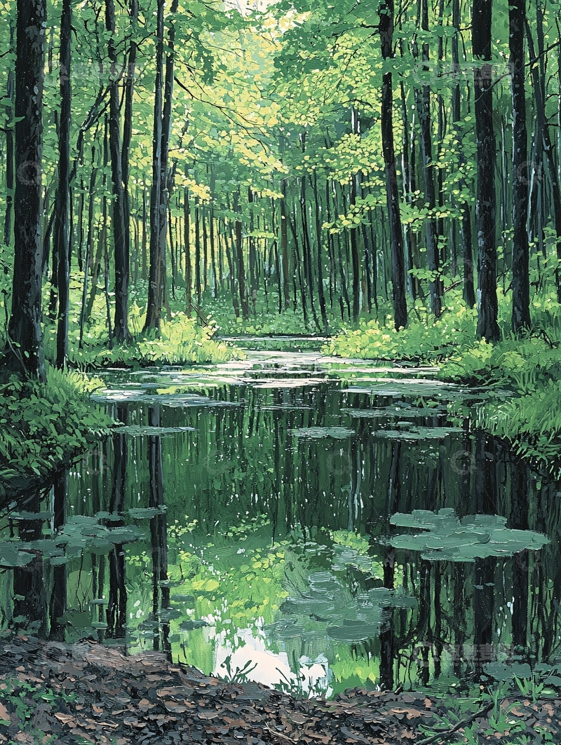 高清大图下载【趣麦麦图】绿色森林倒影