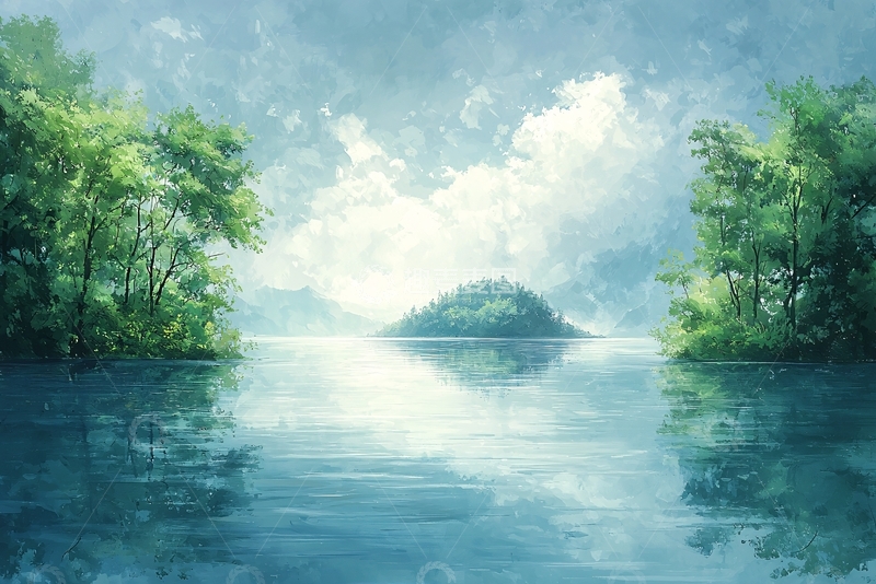 高清大图下载【趣麦麦图】平静湖面树木倒影