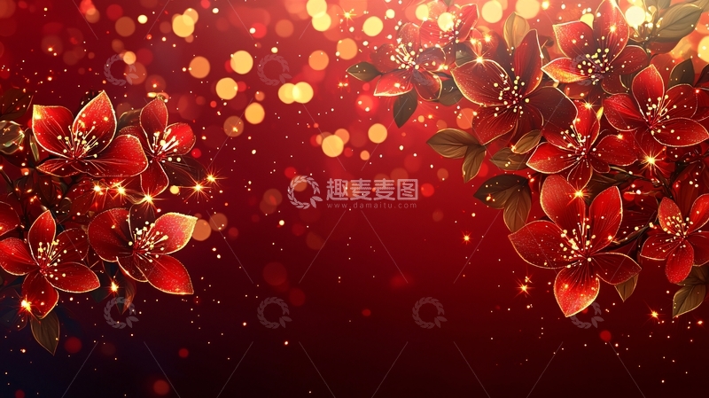 高清大图下载【趣麦麦图】红色花朵闪光背景