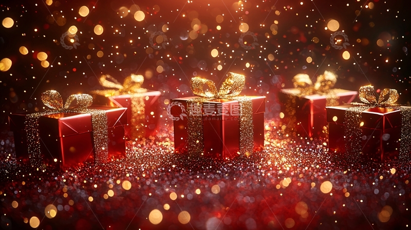 高清大图下载【趣麦麦图】红金色圣诞礼物礼盒