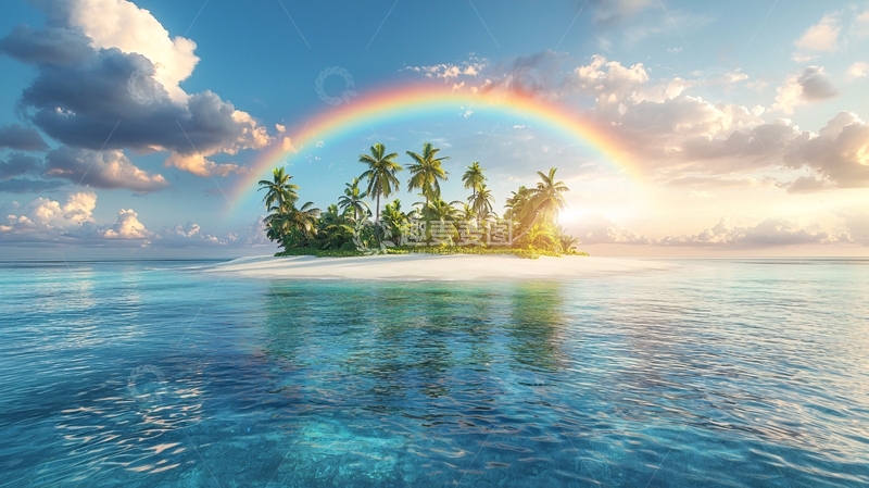 高清大图下载【趣麦麦图】彩虹海岛日出
