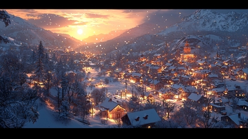 雪山小镇日落