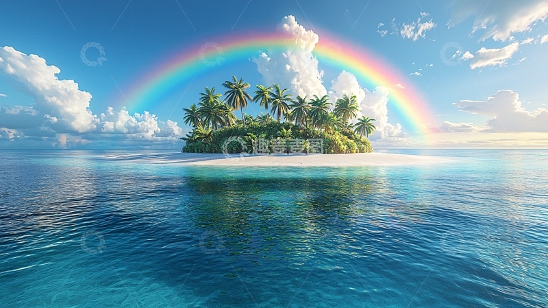 高清大图下载【趣麦麦图】彩虹下的热带小岛