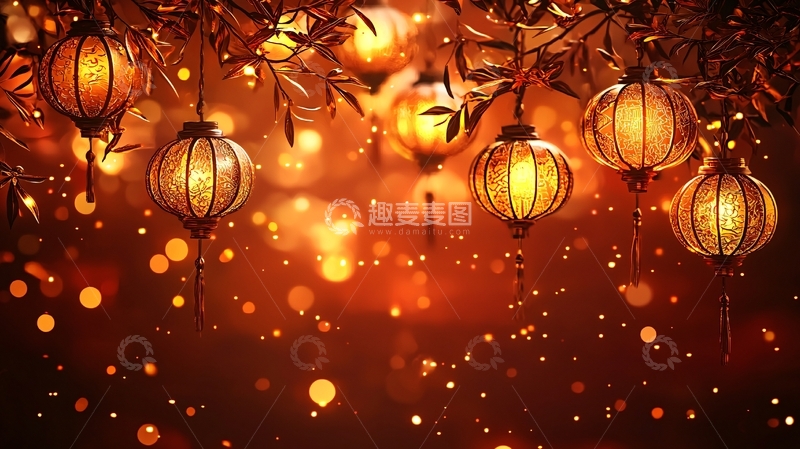 高清大图下载【趣麦麦图】温暖灯光下的中式灯笼