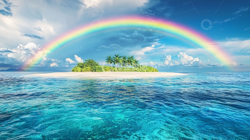 高清大图下载【趣麦麦图】彩虹下的热带小岛
