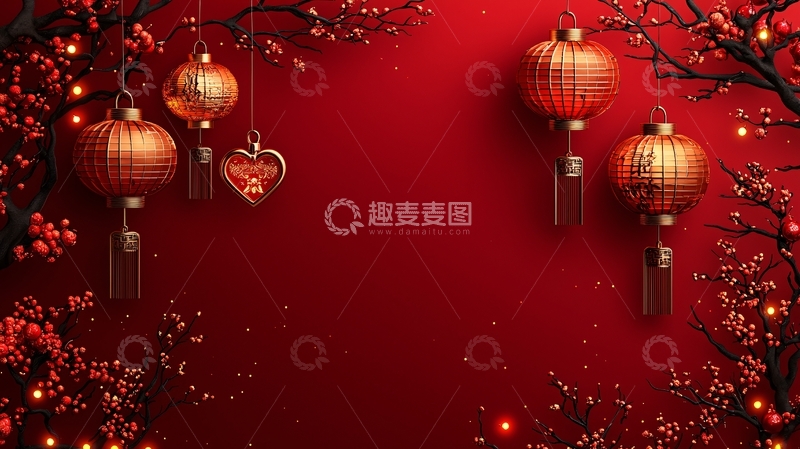 高清大图下载【趣麦麦图】红色背景中式灯笼