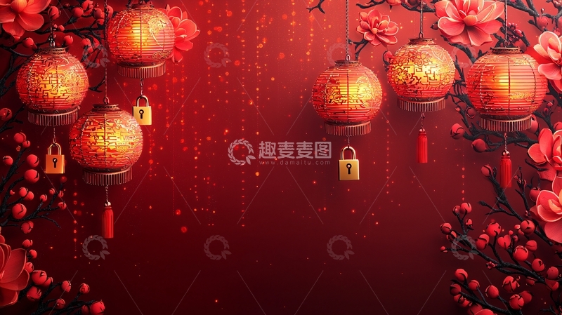 高清大图下载【趣麦麦图】红灯笼梅花新年背景