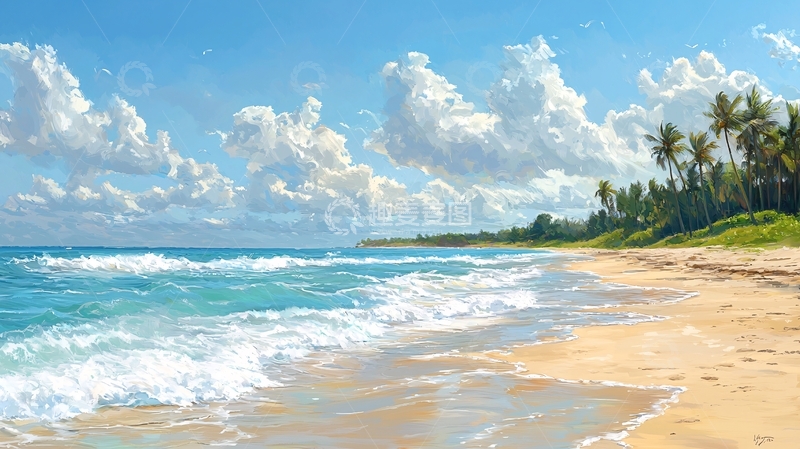 高清大图下载【趣麦麦图】阳光沙滩海浪椰树