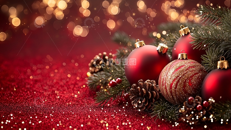 高清大图下载【趣麦麦图】圣诞红球松果装饰
