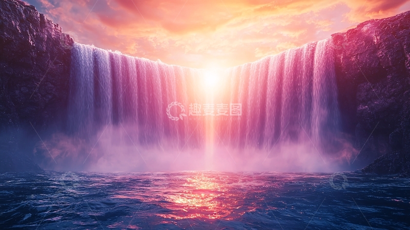 高清大图下载【趣麦麦图】梦幻般日出瀑布