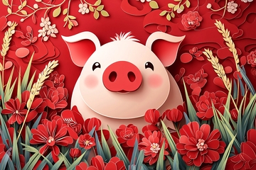 红色花朵小猪