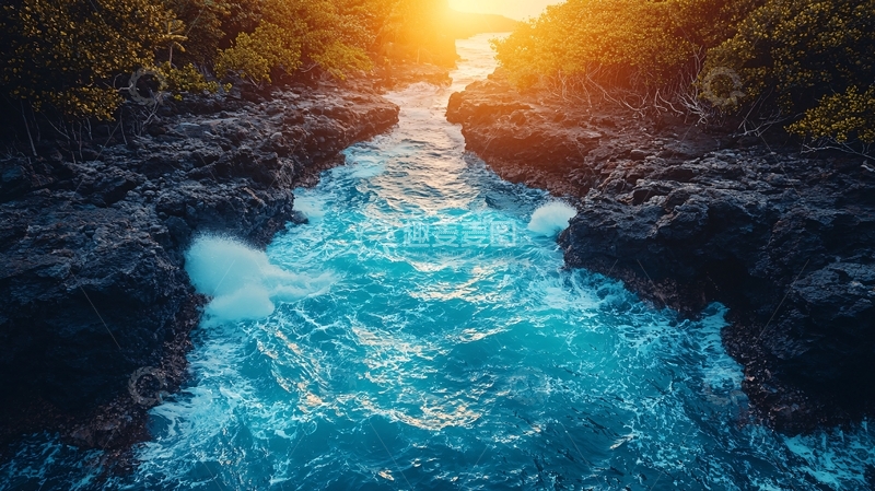 高清大图下载【趣麦麦图】阳光照射下的峡谷流水