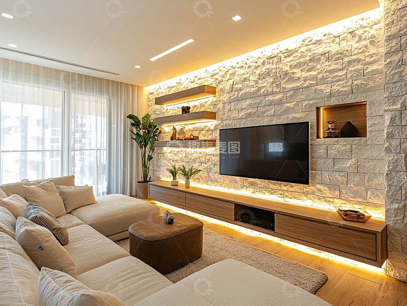高清大图下载【趣麦麦图】现代简约客厅电视背景墙