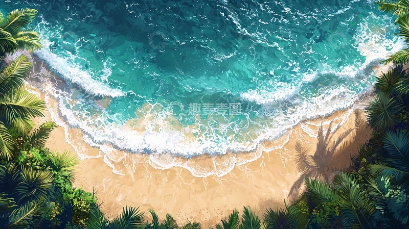 高清大图下载【趣麦麦图】热带海滩俯瞰图
