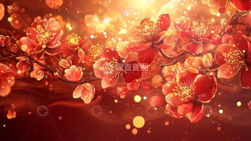 高清大图下载【趣麦麦图】光影绚烂的红梅盛开