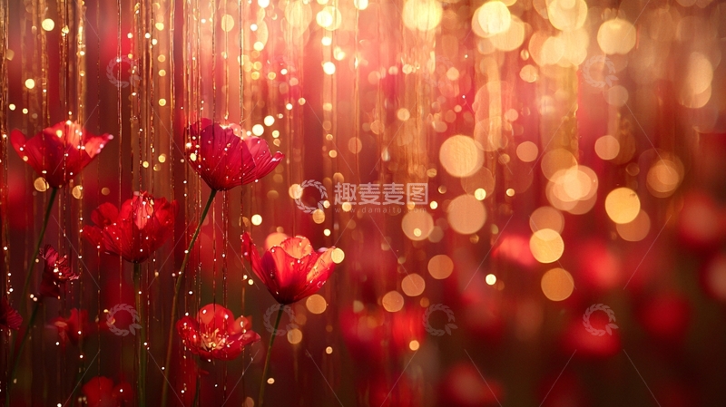 高清大图下载【趣麦麦图】红罂粟花金色背景