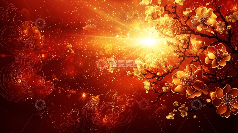 高清大图下载【趣麦麦图】光影绚烂的金色花朵