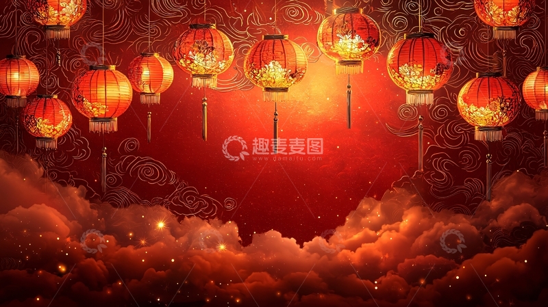 高清大图下载【趣麦麦图】红灯笼喜庆背景图